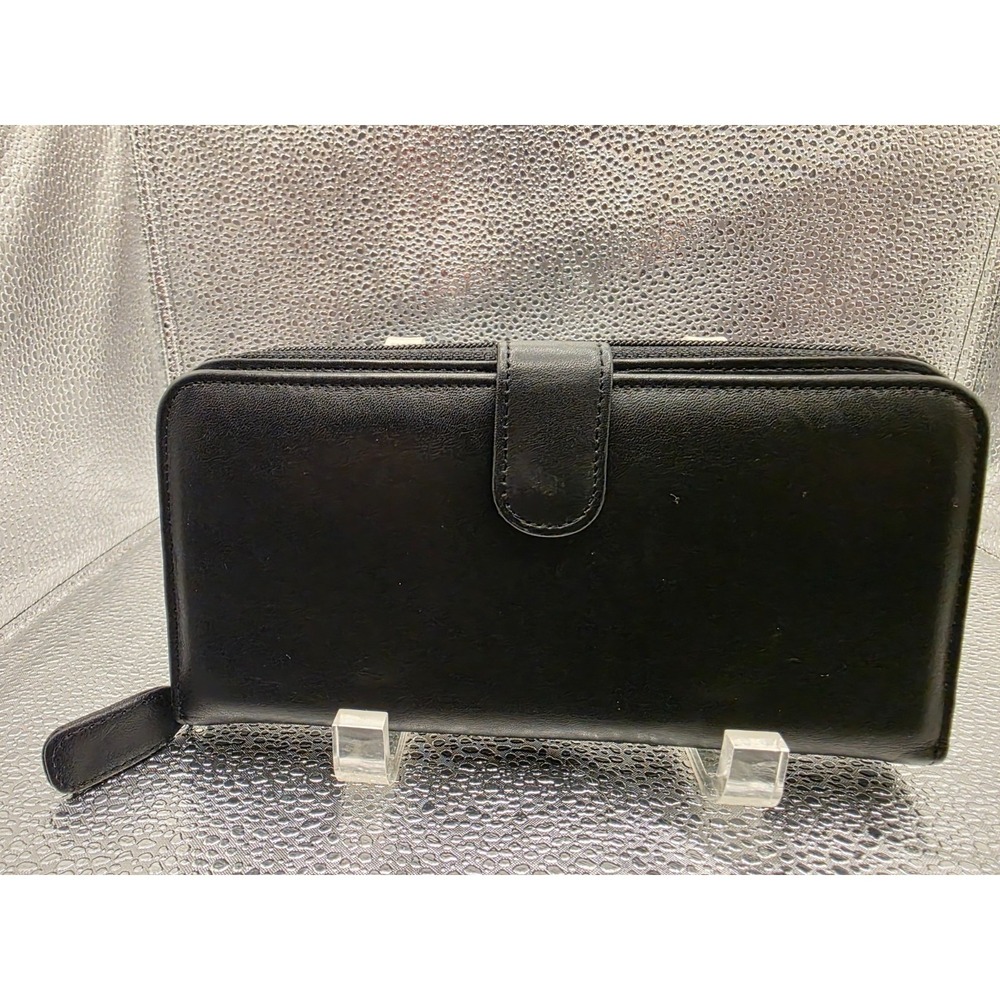 Talbots Black‎ Leather Wallet Double Zippered Card Holder Coin Classic Organizer